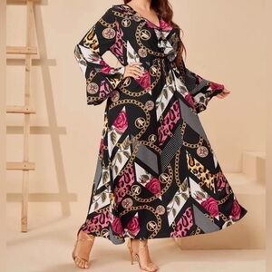 SHEIN Black and Pink Chain Print Maxi Dress